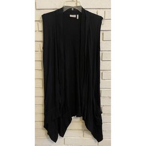 LOGO By Lori Goldstein Draped Open Cardigan Chiffon Trim‎  Black Size XS